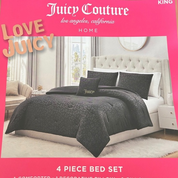 Juicy Couture Other - Juicy Couture Home 4 Pc Queen Bed Set Soft & Cozy Black Leopard Print Faux Fur